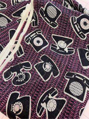 100% Silk Fabric 66” Scrap in Fun Retro Telephone Print